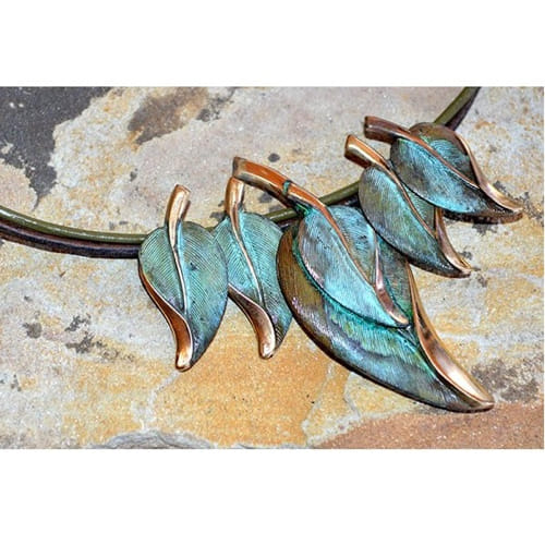 EC-041 Necklace Brass Contemporary Leaves $140 at Hunter Wolff Gallery